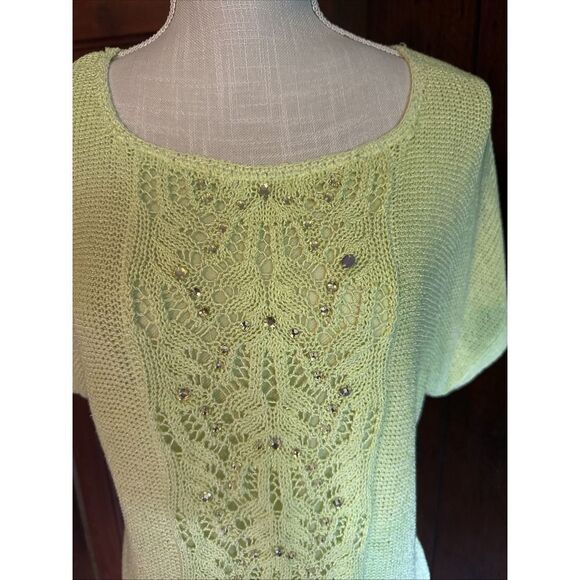 Womens Ruby Rd Pullover Sweater Knitted Top Lime Green Large CUTE! Sequins - Picture 2 of 6